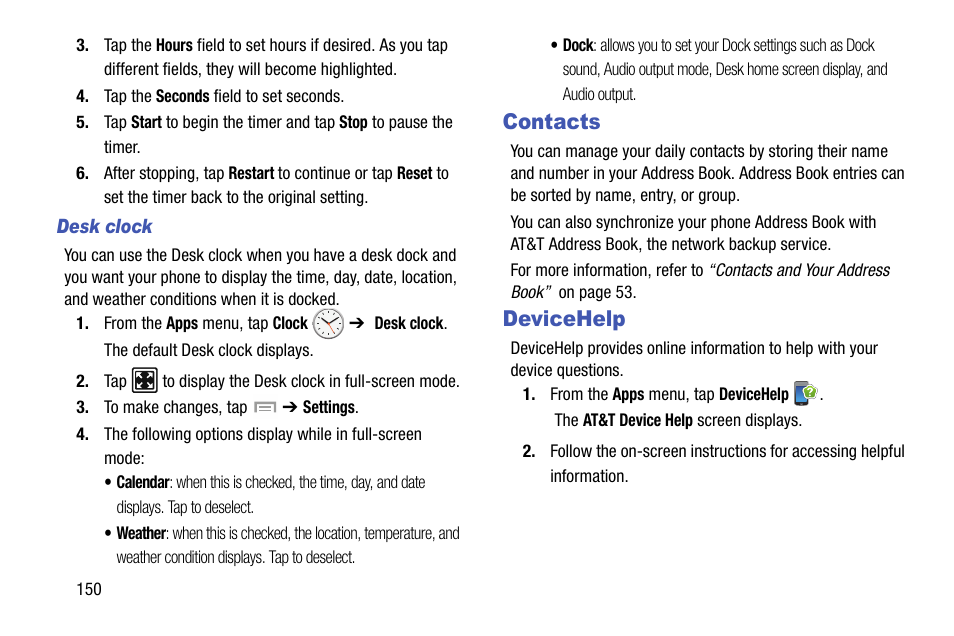 Contacts, Devicehelp, Contacts devicehelp | Samsung SGH-I747MBAATT User Manual | Page 158 / 203