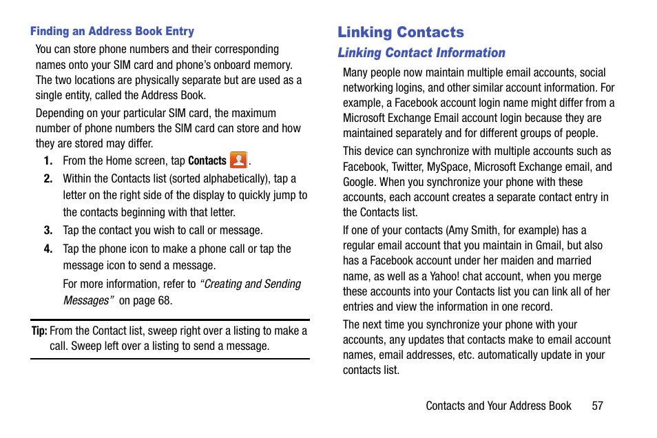 Linking contacts | Samsung SGH-I747MBAATT User Manual | Page 65 / 203