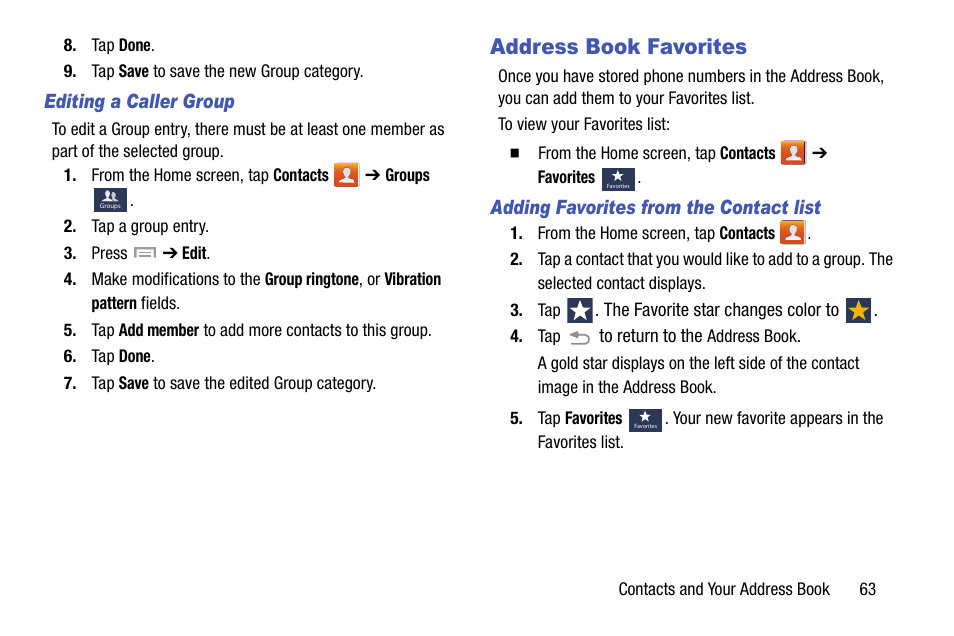 Address book favorites | Samsung SGH-I747MBAATT User Manual | Page 71 / 203