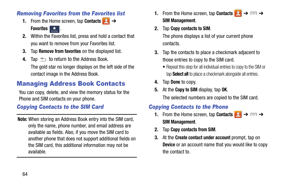 Managing address book contacts | Samsung SGH-I747MBAATT User Manual | Page 72 / 203