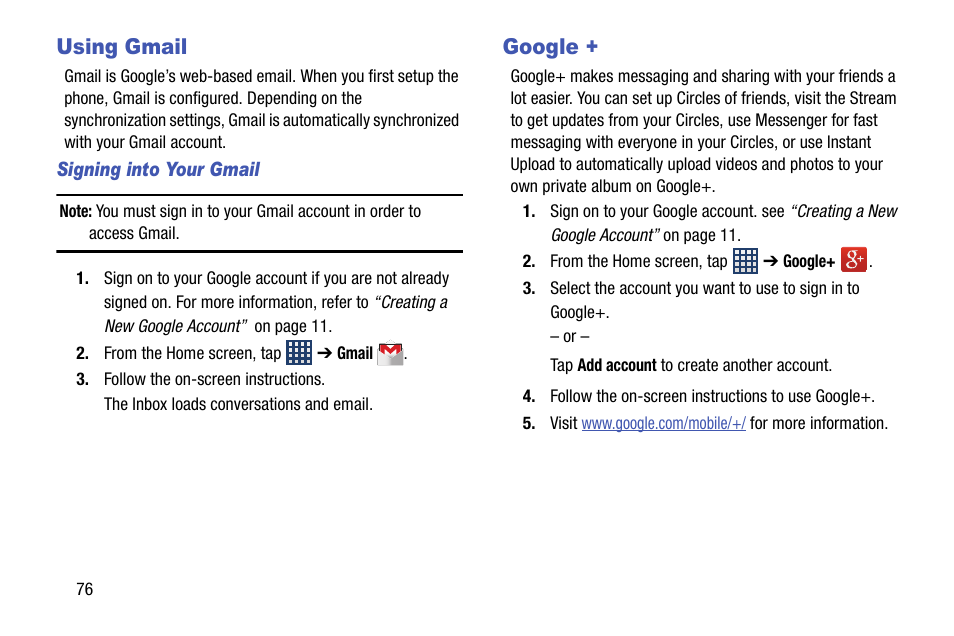 Using gmail, Google, Using gmail google | Samsung SGH-I747MBAATT User Manual | Page 84 / 203