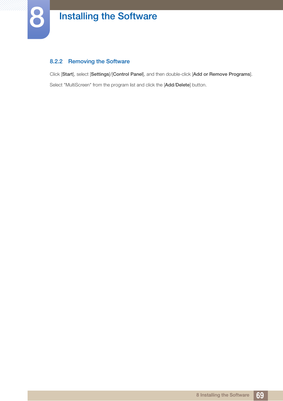 2 removing the software, Removing the software | Samsung LS22B420BWV-ZA User Manual | Page 69 / 100