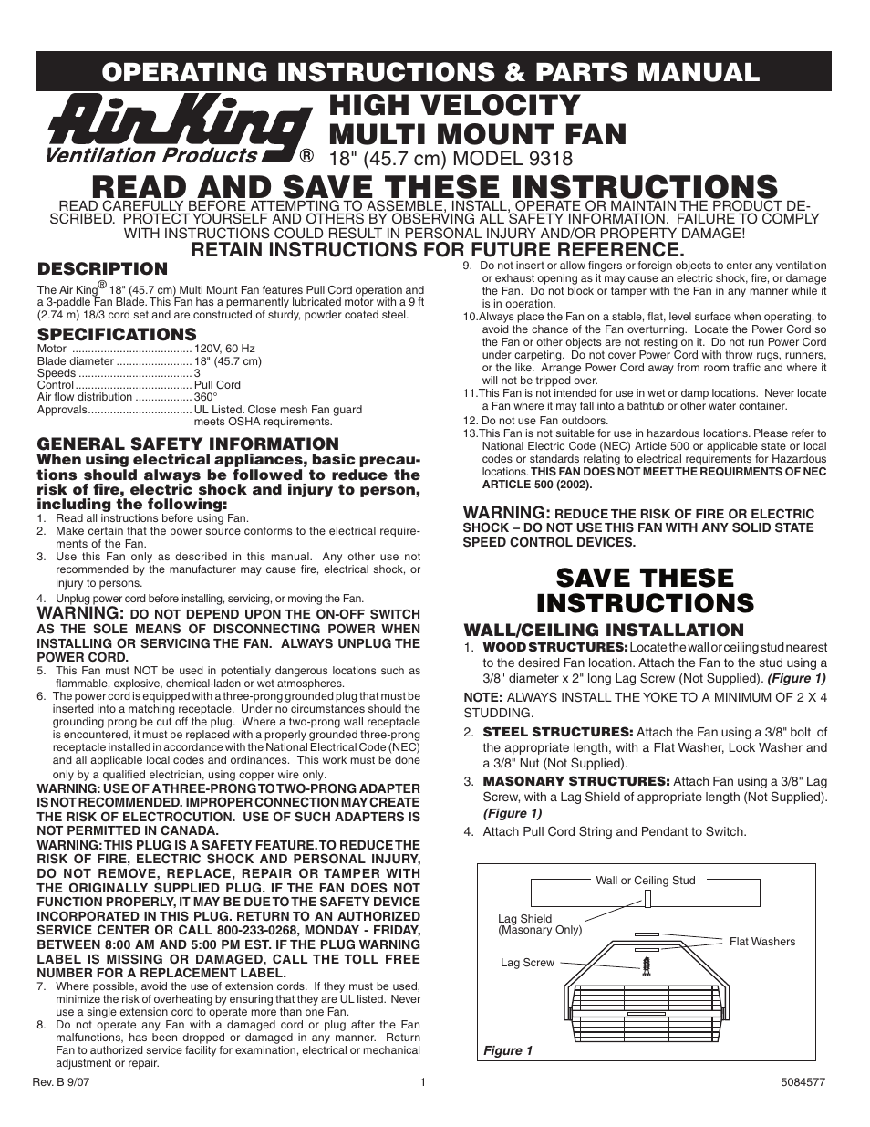 Air King 9318 User Manual | 4 pages