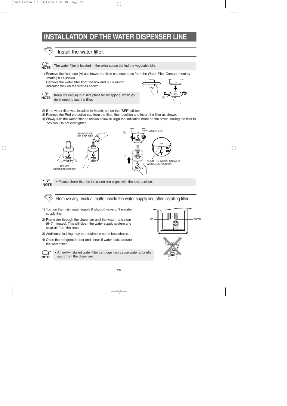 Installation of the water dispenser line | Samsung RS2630AWW-XAA User Manual | Page 26 / 32