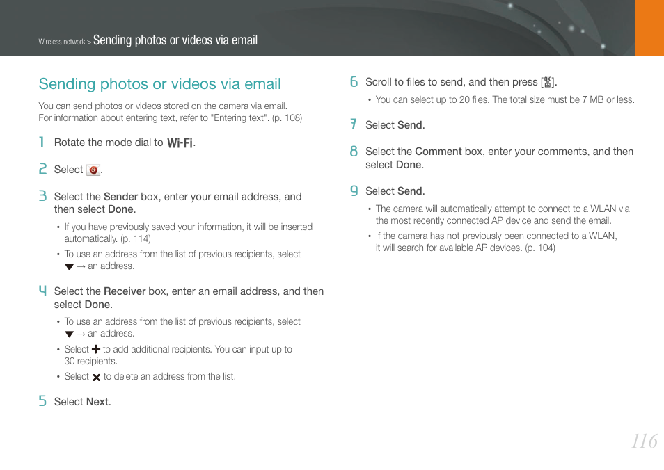 Sending photos or videos via email | Samsung EV-NX20ZZBSBUS User Manual | Page 117 / 188