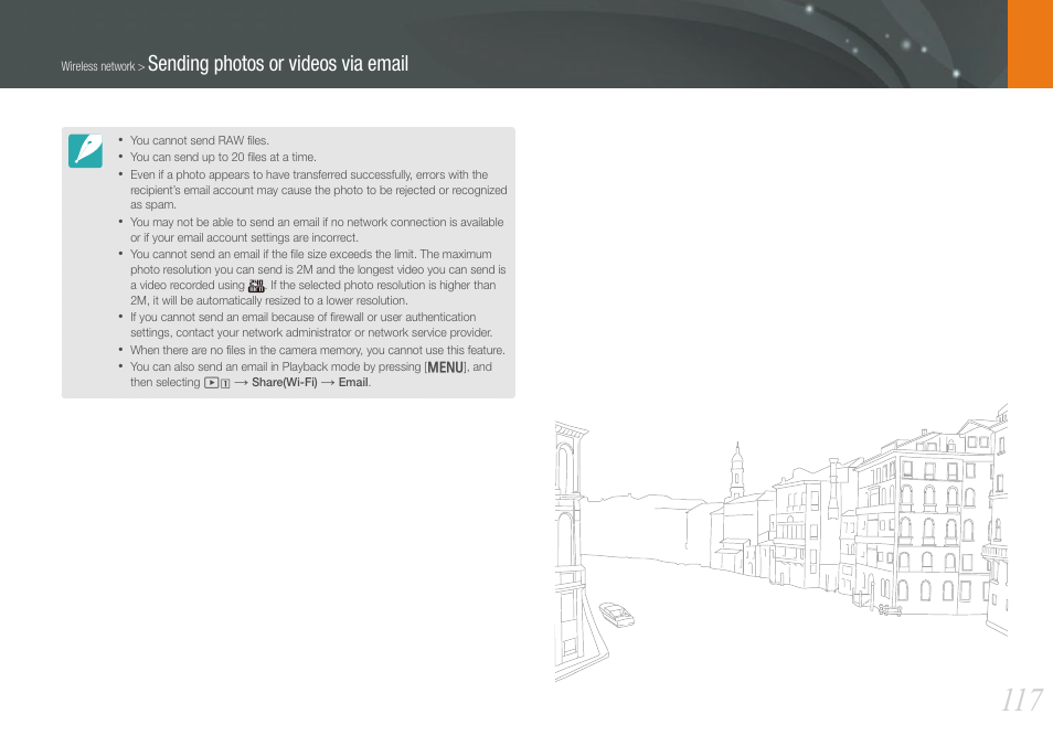 Sending photos or videos via email | Samsung EV-NX20ZZBSBUS User Manual | Page 118 / 188