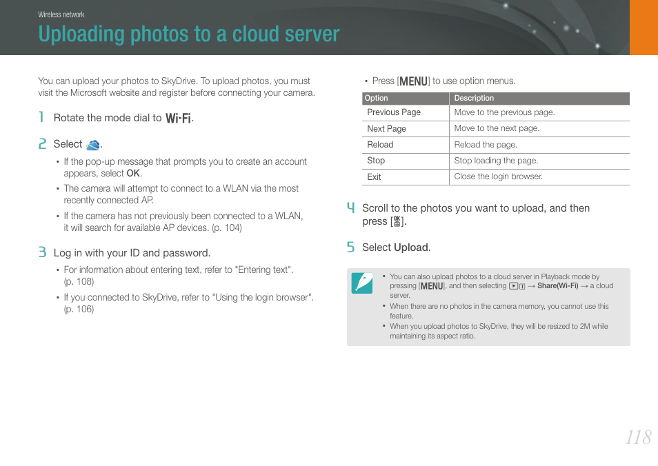 Uploading photos to a cloud server | Samsung EV-NX20ZZBSBUS User Manual | Page 119 / 188