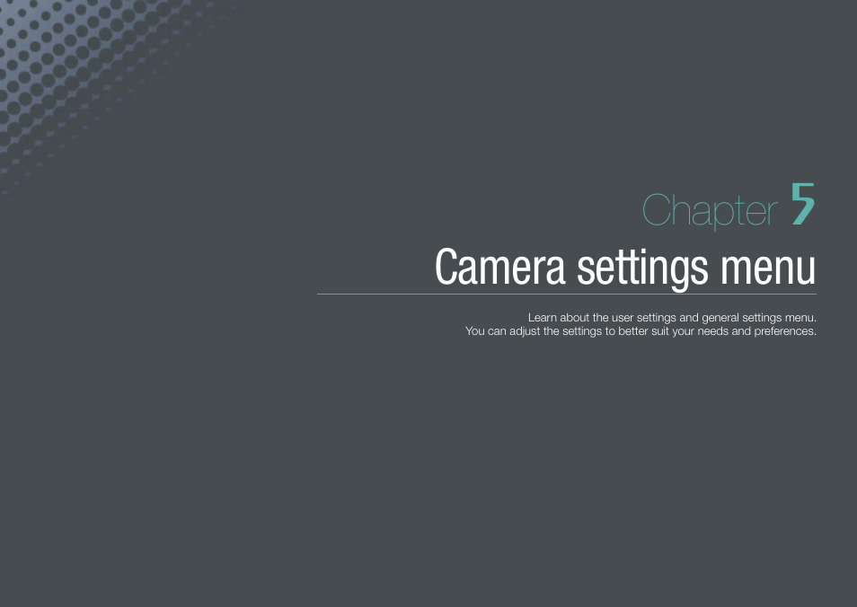 Chapter 5, Camera settings menu, Chapter | Samsung EV-NX20ZZBSBUS User Manual | Page 127 / 188