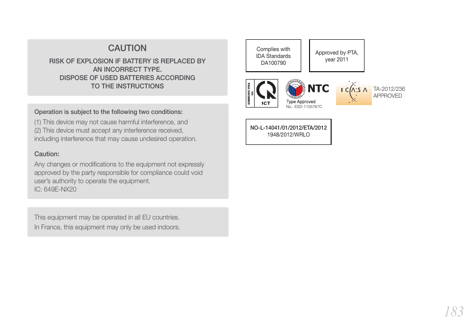Caution | Samsung EV-NX20ZZBSBUS User Manual | Page 184 / 188
