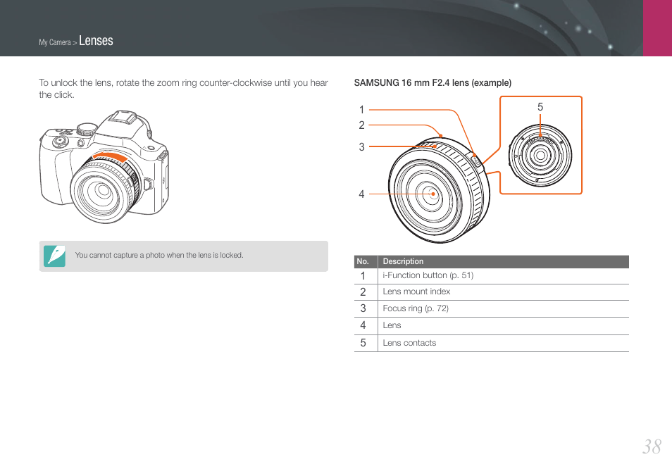 Lenses | Samsung EV-NX20ZZBSBUS User Manual | Page 39 / 188