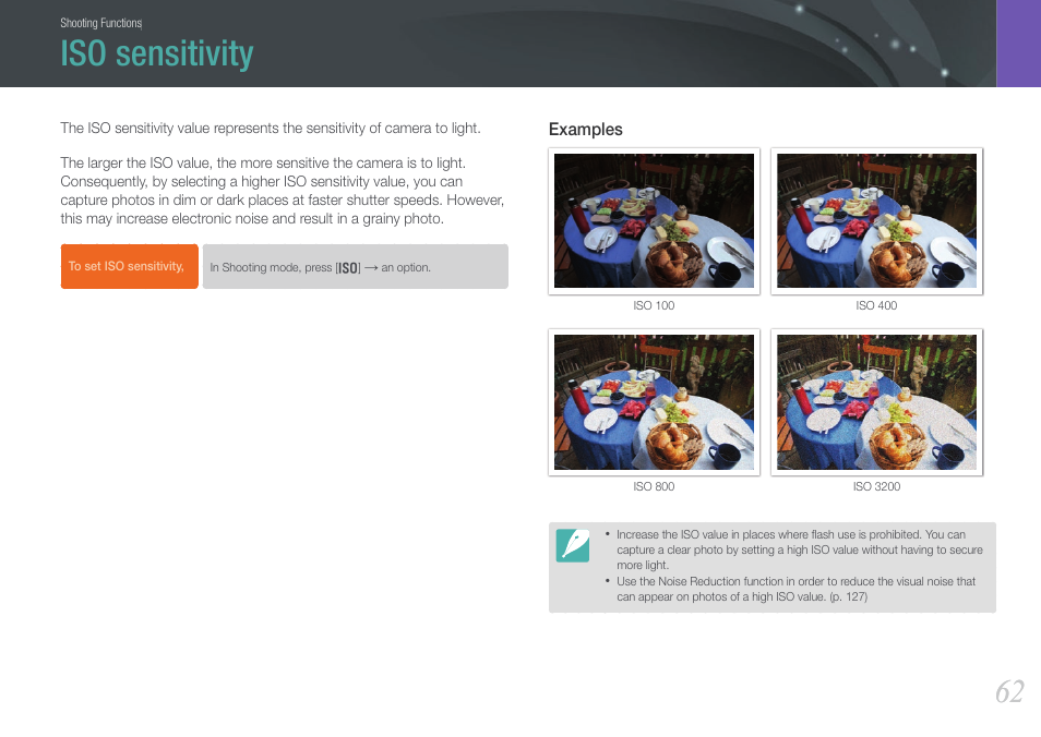 Iso sensitivity | Samsung EV-NX20ZZBSBUS User Manual | Page 63 / 188
