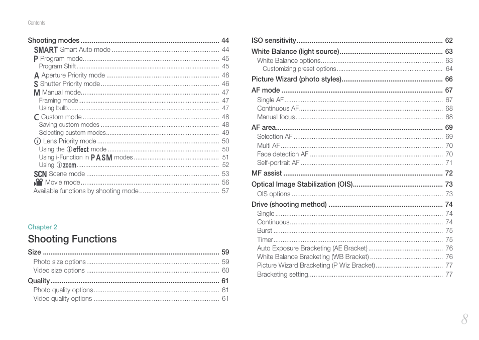 Shooting functions | Samsung EV-NX20ZZBSBUS User Manual | Page 9 / 188