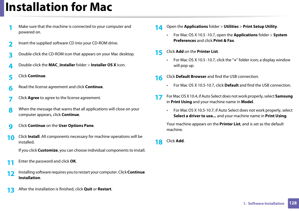 Installation for mac | Samsung CLP-415NW-XAA User Manual | Page 127 / 270