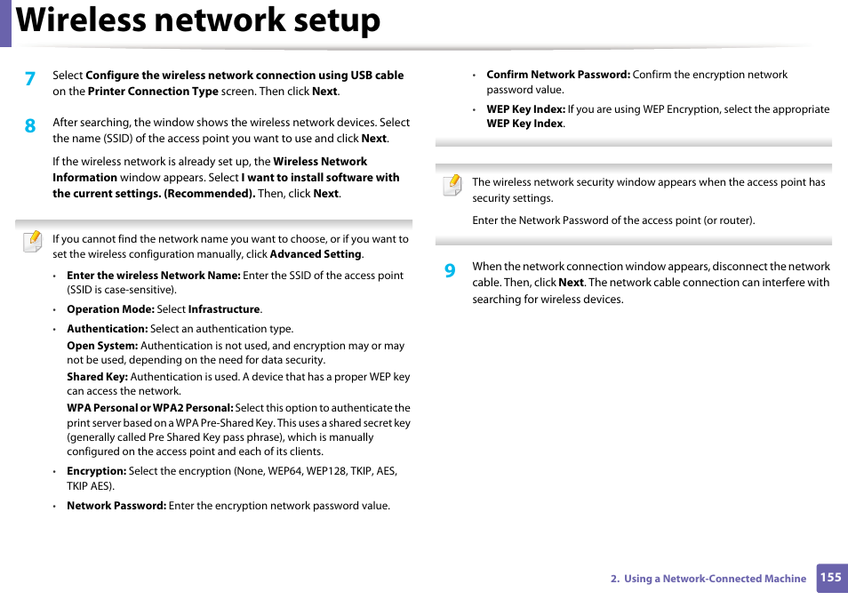 Wireless network setup | Samsung CLP-415NW-XAA User Manual | Page 154 / 270