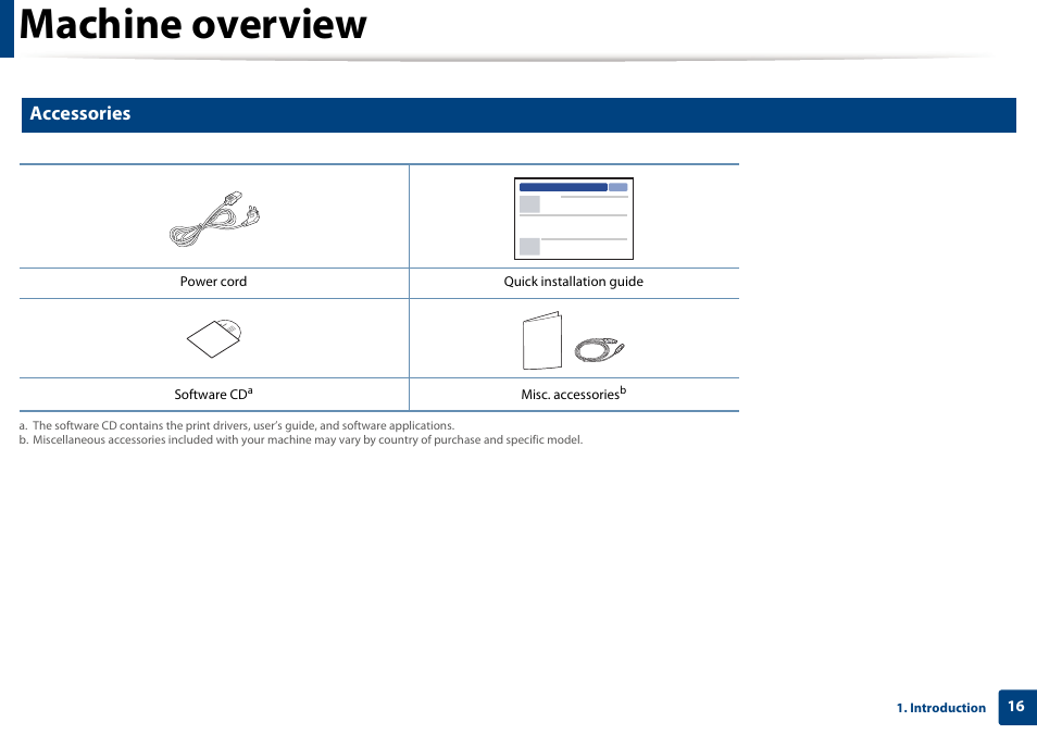 Machine overview, Accessories | Samsung CLP-415NW-XAA User Manual | Page 16 / 270