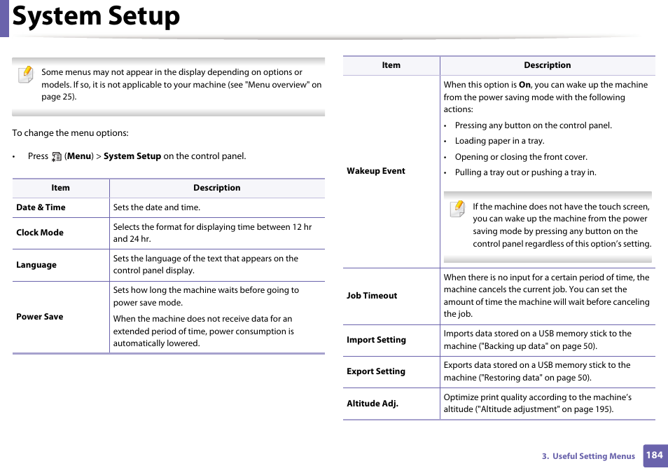 System setup | Samsung CLP-415NW-XAA User Manual | Page 183 / 270