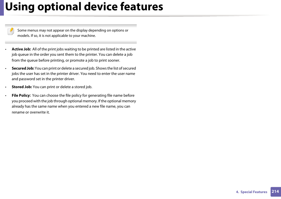 Using optional device features | Samsung CLP-415NW-XAA User Manual | Page 213 / 270
