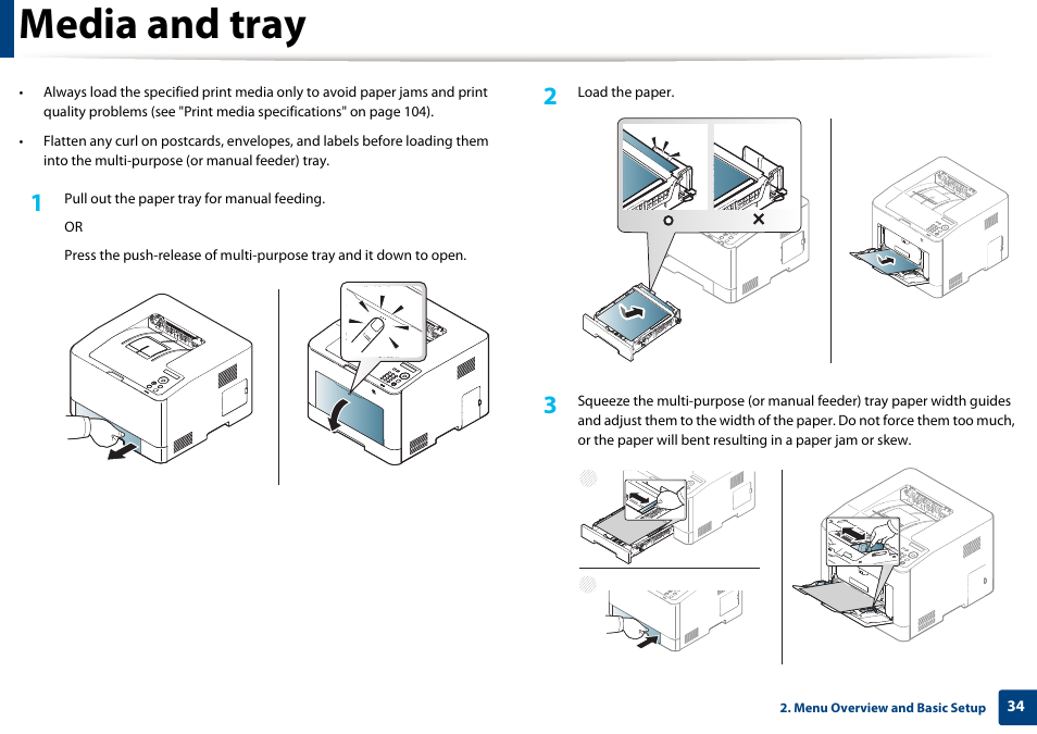 Media and tray | Samsung CLP-415NW-XAA User Manual | Page 33 / 270