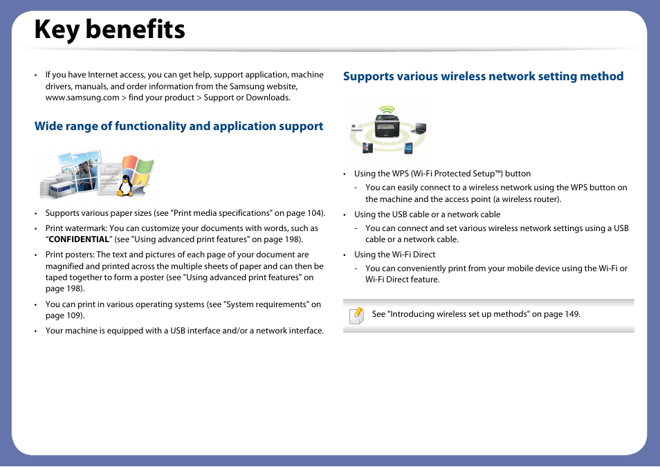 Key benefits, Supports various wireless network setting method | Samsung CLP-415NW-XAA User Manual | Page 6 / 270