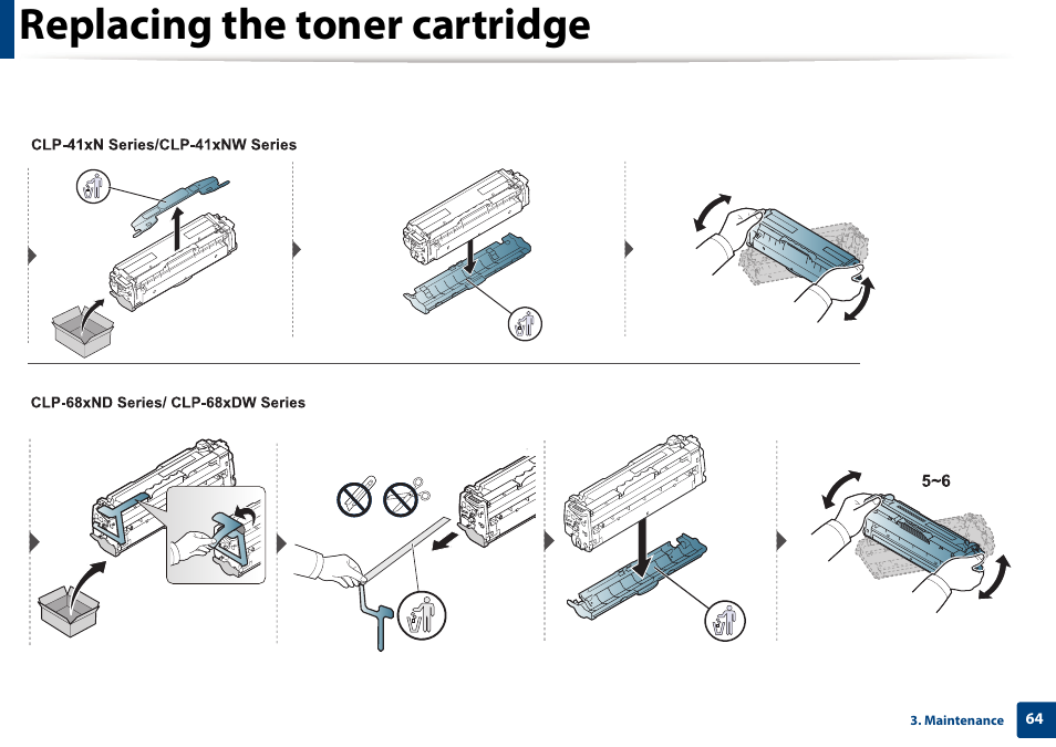 Replacing the toner cartridge | Samsung CLP-415NW-XAA User Manual | Page 63 / 270