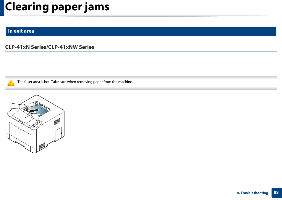 Clearing paper jams, Clp-41xn series/clp-41xnw series | Samsung CLP-415NW-XAA User Manual | Page 87 / 270