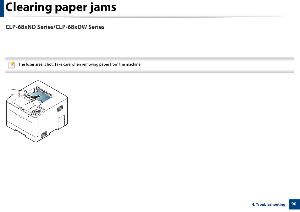 Clearing paper jams, Clp-68xnd series/clp-68xdw series | Samsung CLP-415NW-XAA User Manual | Page 89 / 270