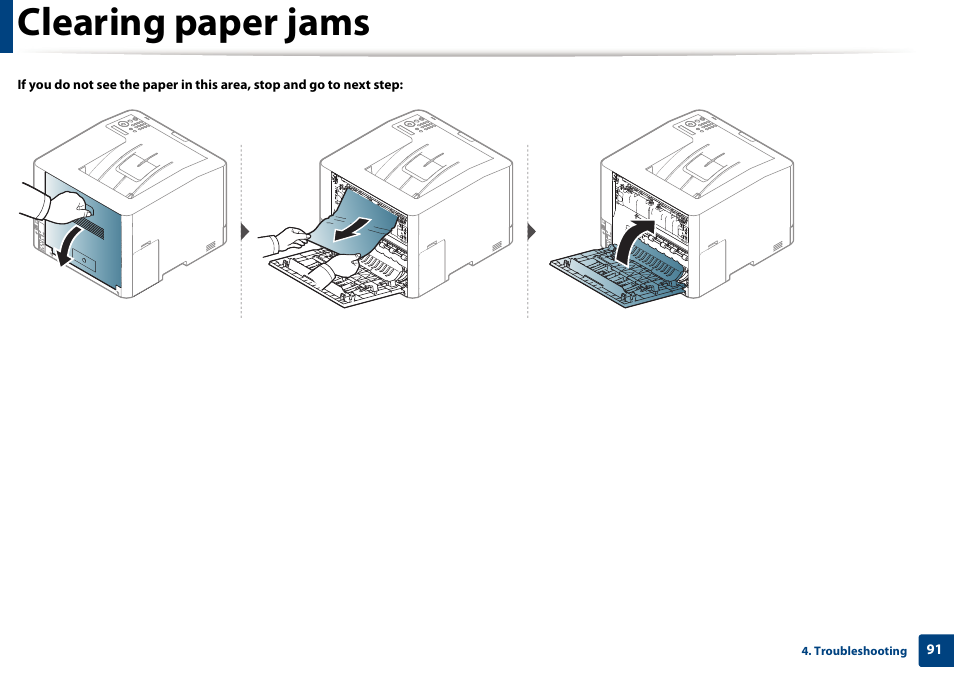 Clearing paper jams | Samsung CLP-415NW-XAA User Manual | Page 90 / 270