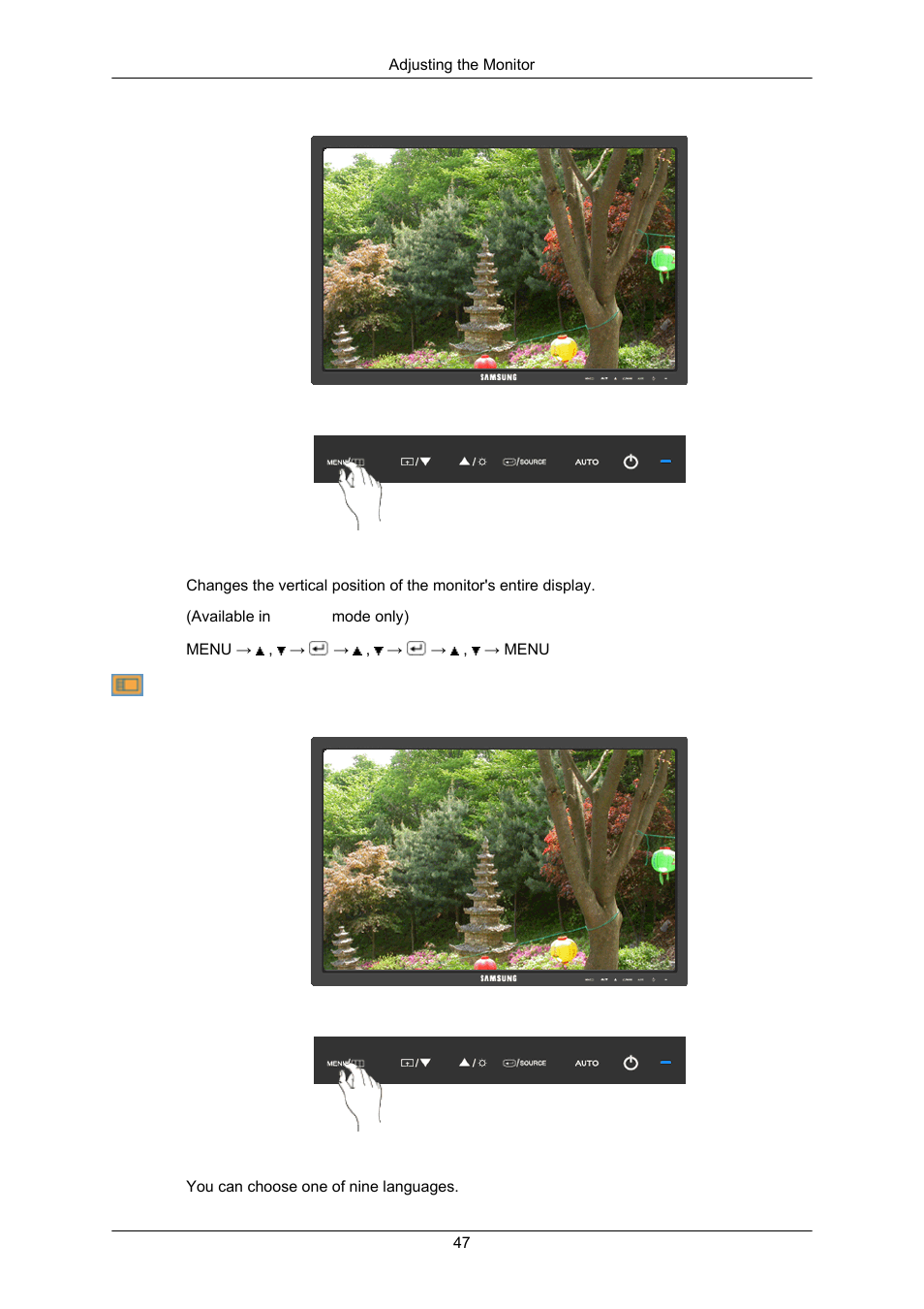 V-position, Language | Samsung LS23MYZKFV-XAA User Manual | Page 49 / 75