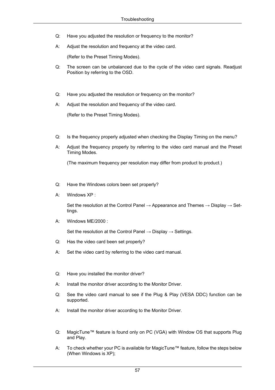 Led is blinking but no images on the screen, Check when magictune™ does not function properly | Samsung LS23MYZKFV-XAA User Manual | Page 59 / 75