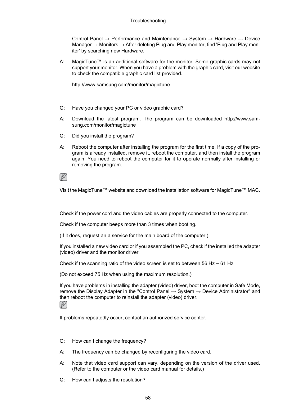 Magictune™ doesn't work properly, Q & a | Samsung LS23MYZKFV-XAA User Manual | Page 60 / 75