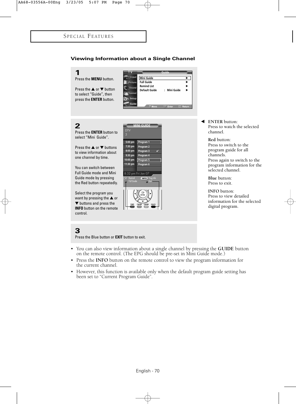 Viewing information about a single channel | Samsung TXR3079WHNXXAA User Manual | Page 70 / 80