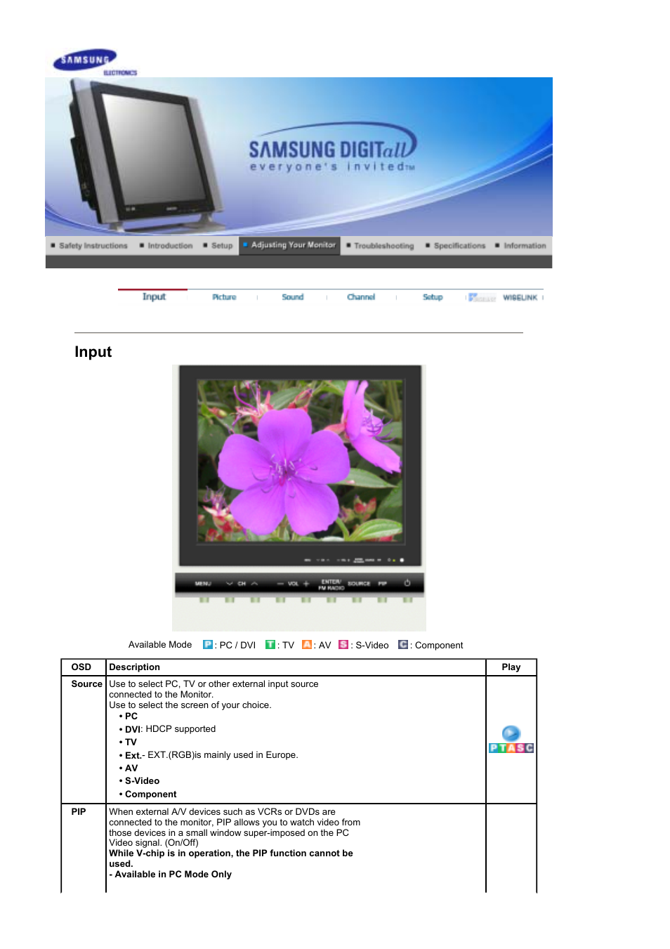 Adjusting your monitor, Input | Samsung LS17MHFSSA-XAZ User Manual | Page 28 / 72