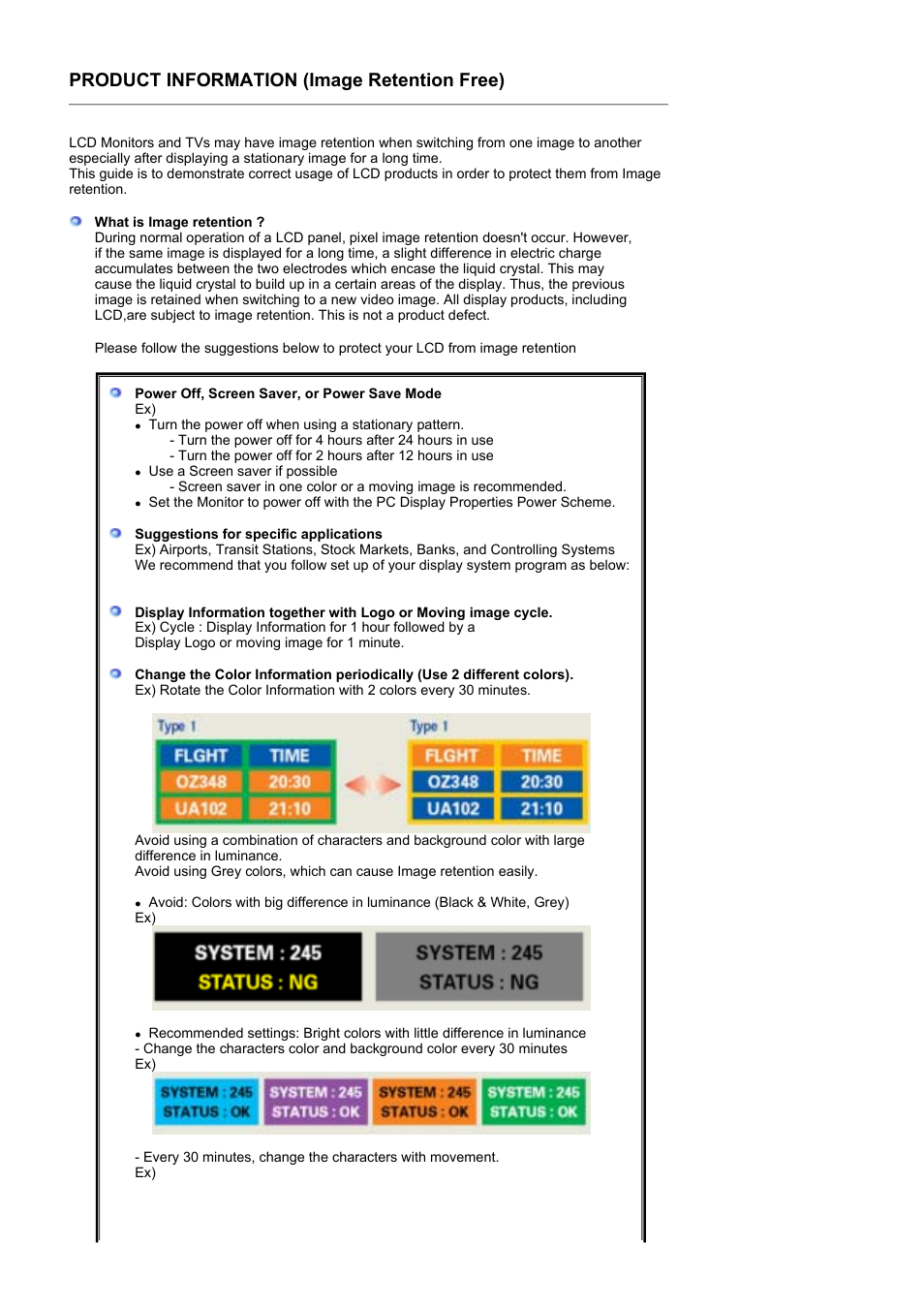 Image retention free, Product information (image retention free) | Samsung LS17MHFSSA-XAZ User Manual | Page 71 / 72
