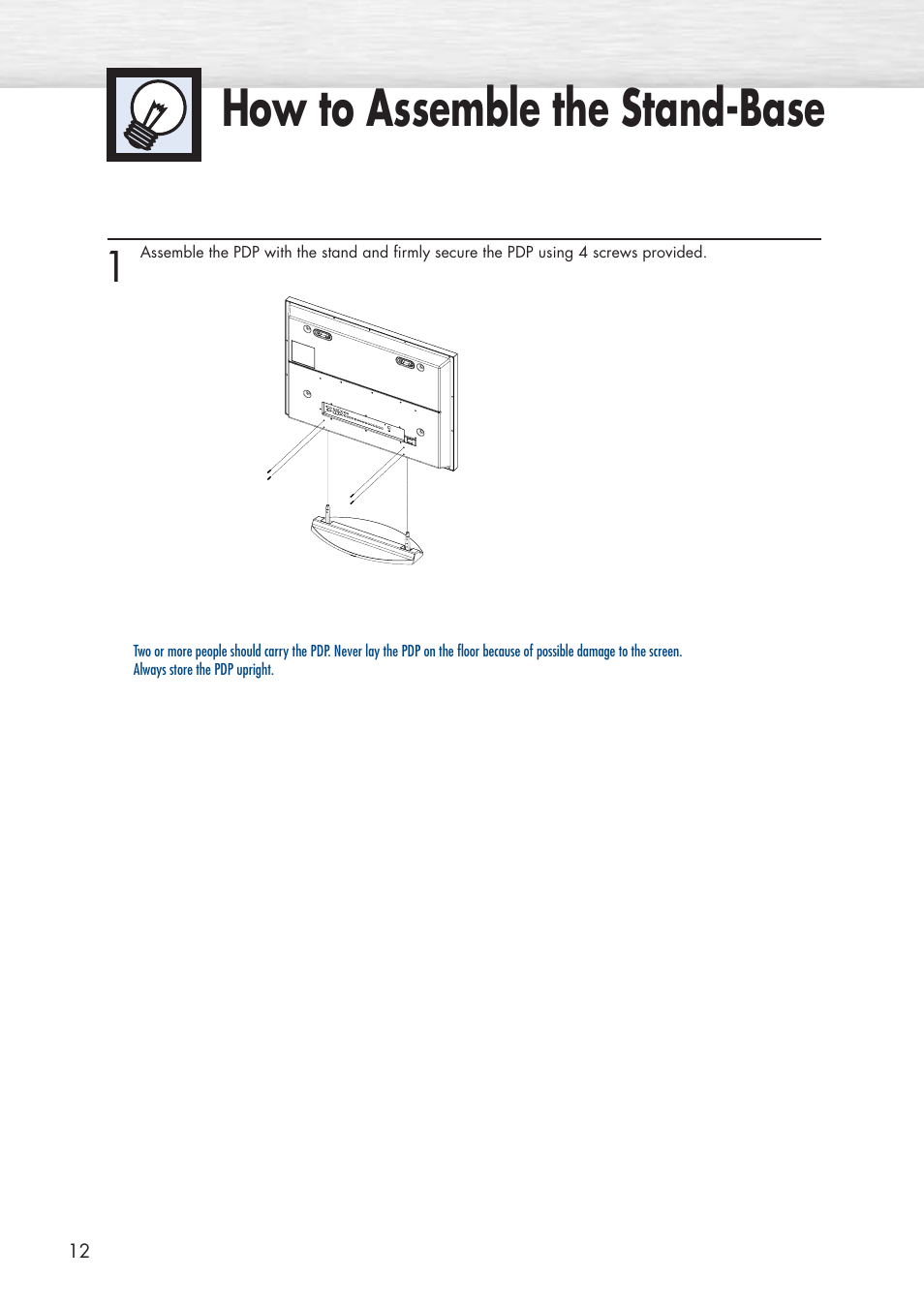 How to assemble the stand-base | Samsung HPP3761X-XAC User Manual | Page 12 / 96