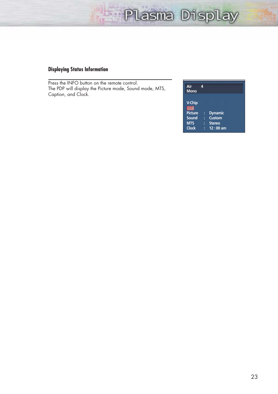 23 displaying status information | Samsung HPP3761X-XAC User Manual | Page 23 / 96