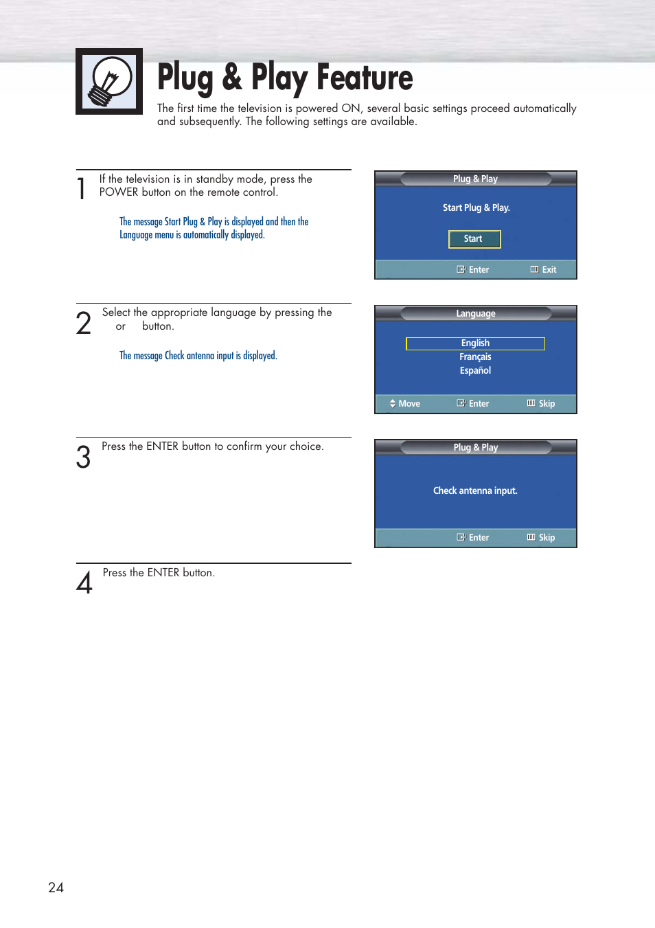 Plug & play feature | Samsung HPP3761X-XAC User Manual | Page 24 / 96