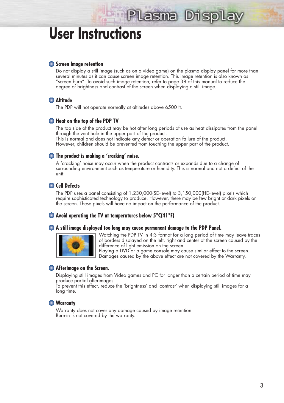 User instructions | Samsung HPP3761X-XAC User Manual | Page 3 / 96
