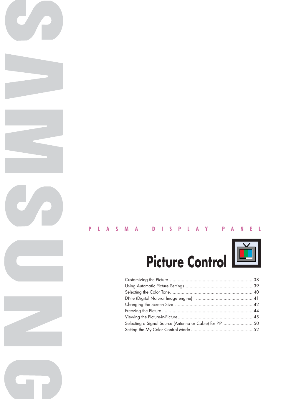 Picture control | Samsung HPP3761X-XAC User Manual | Page 37 / 96