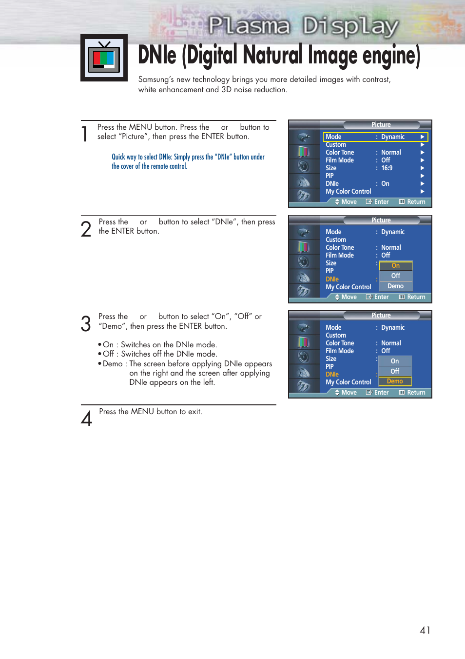 Dnie (digital natural image engine) | Samsung HPP3761X-XAC User Manual | Page 41 / 96