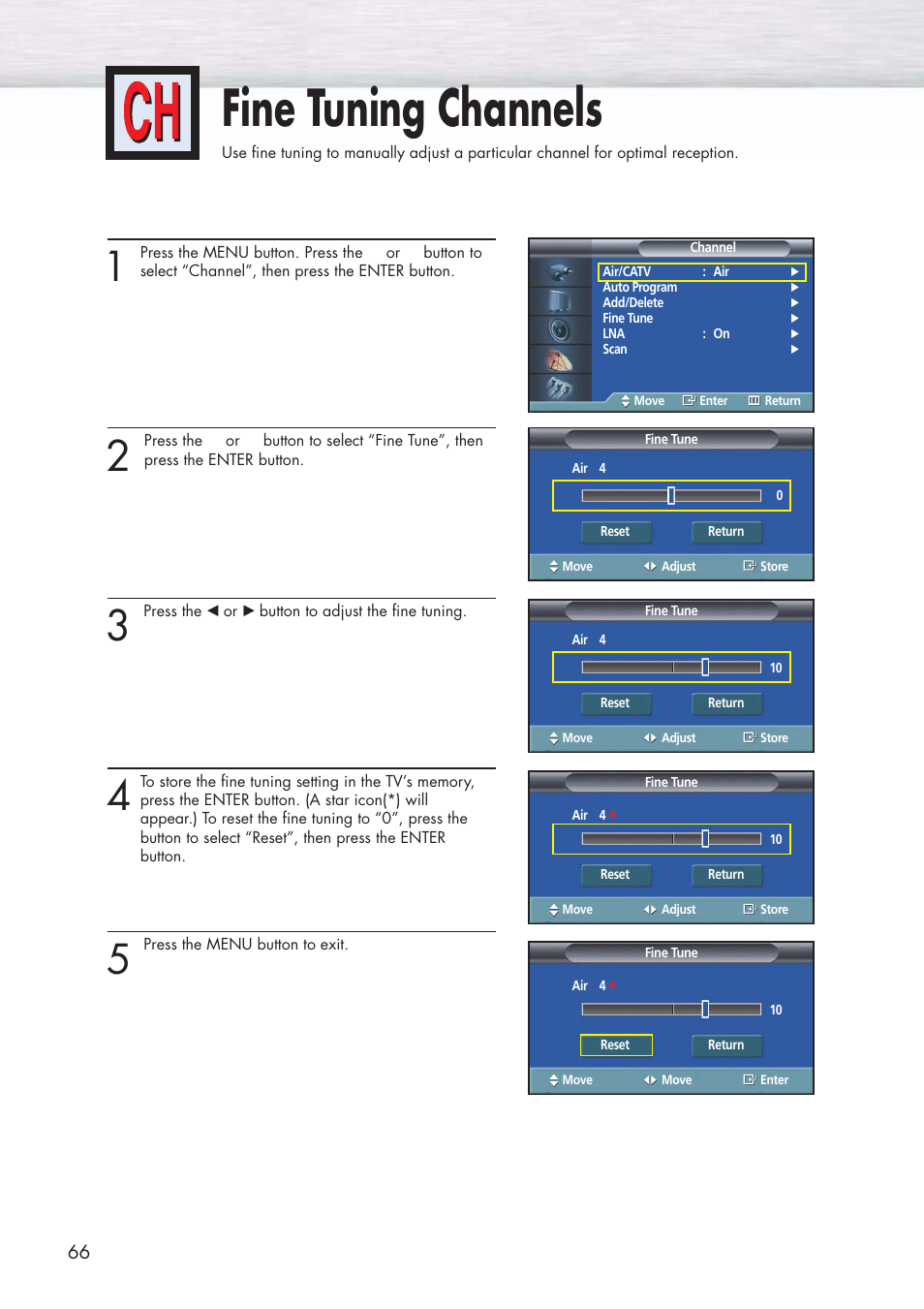 Fine tuning channels | Samsung HPP3761X-XAC User Manual | Page 66 / 96