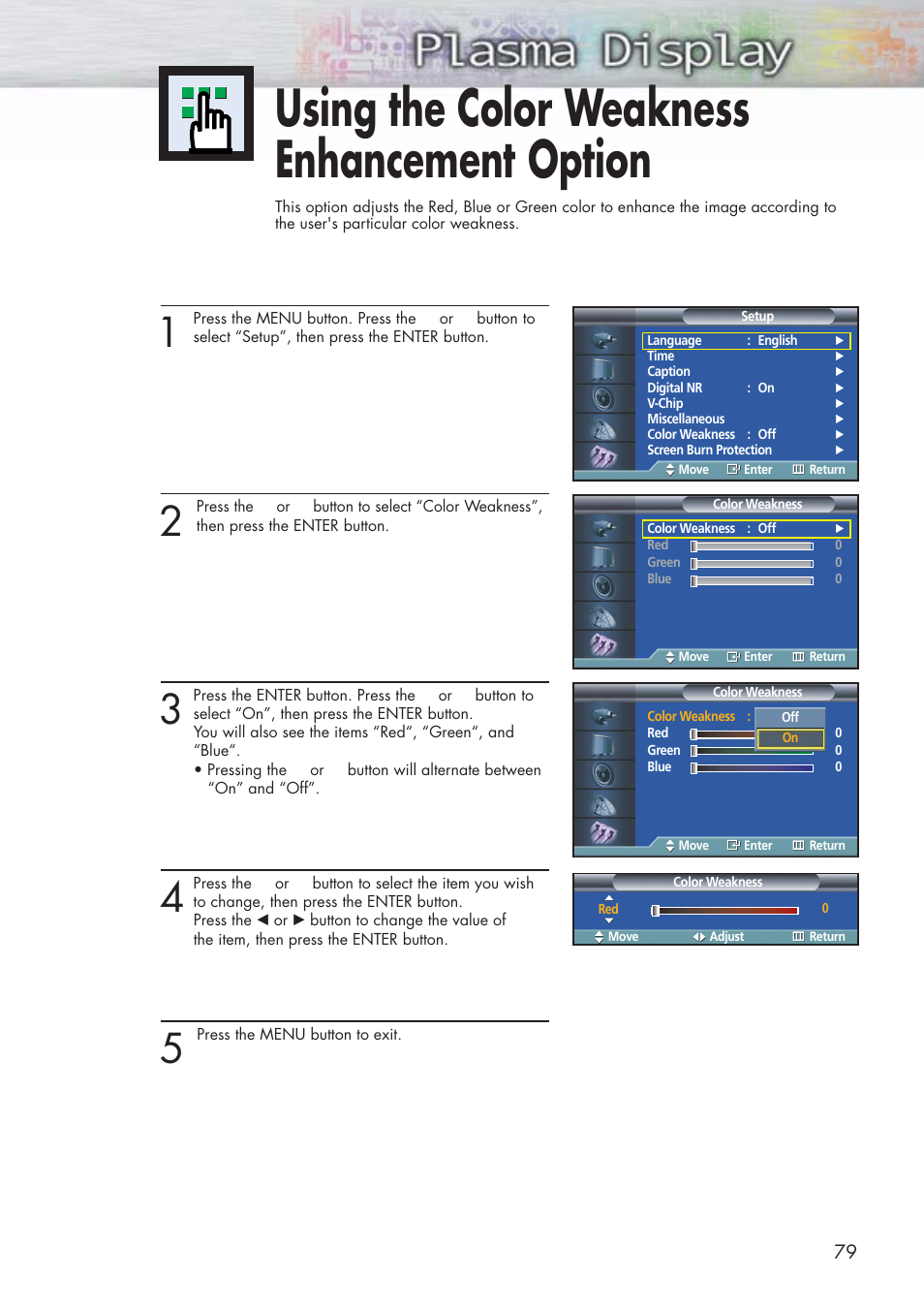 Using the color weakness enhancement option | Samsung HPP3761X-XAC User Manual | Page 79 / 96