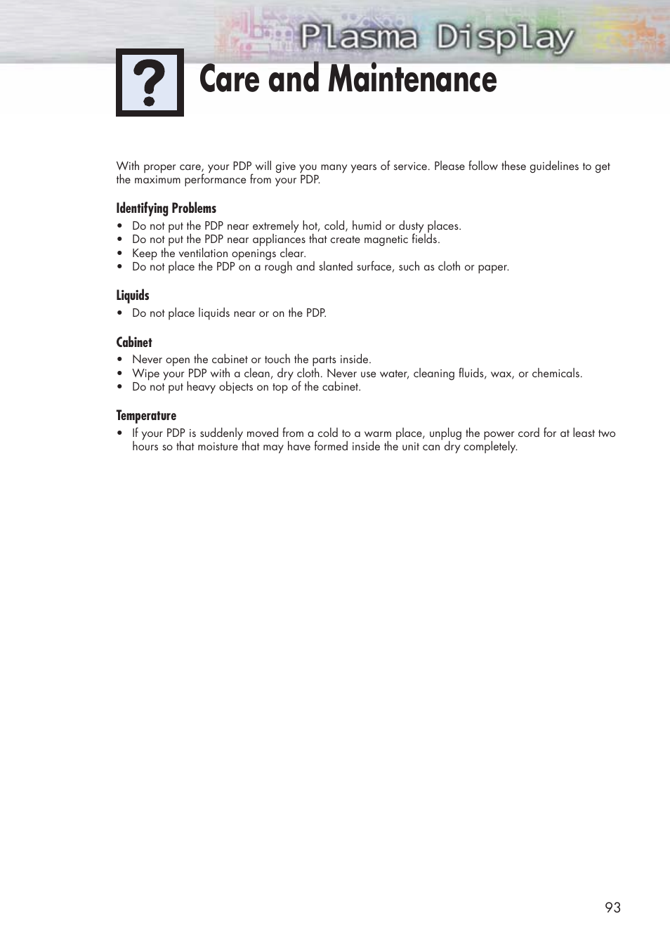 Care and maintenance | Samsung HPP3761X-XAC User Manual | Page 93 / 96