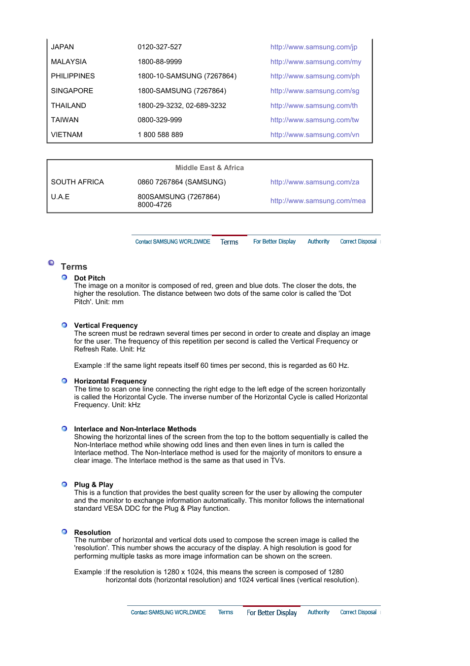 Terms, For better display | Samsung LS19WJXSBV-XAA User Manual | Page 45 / 49
