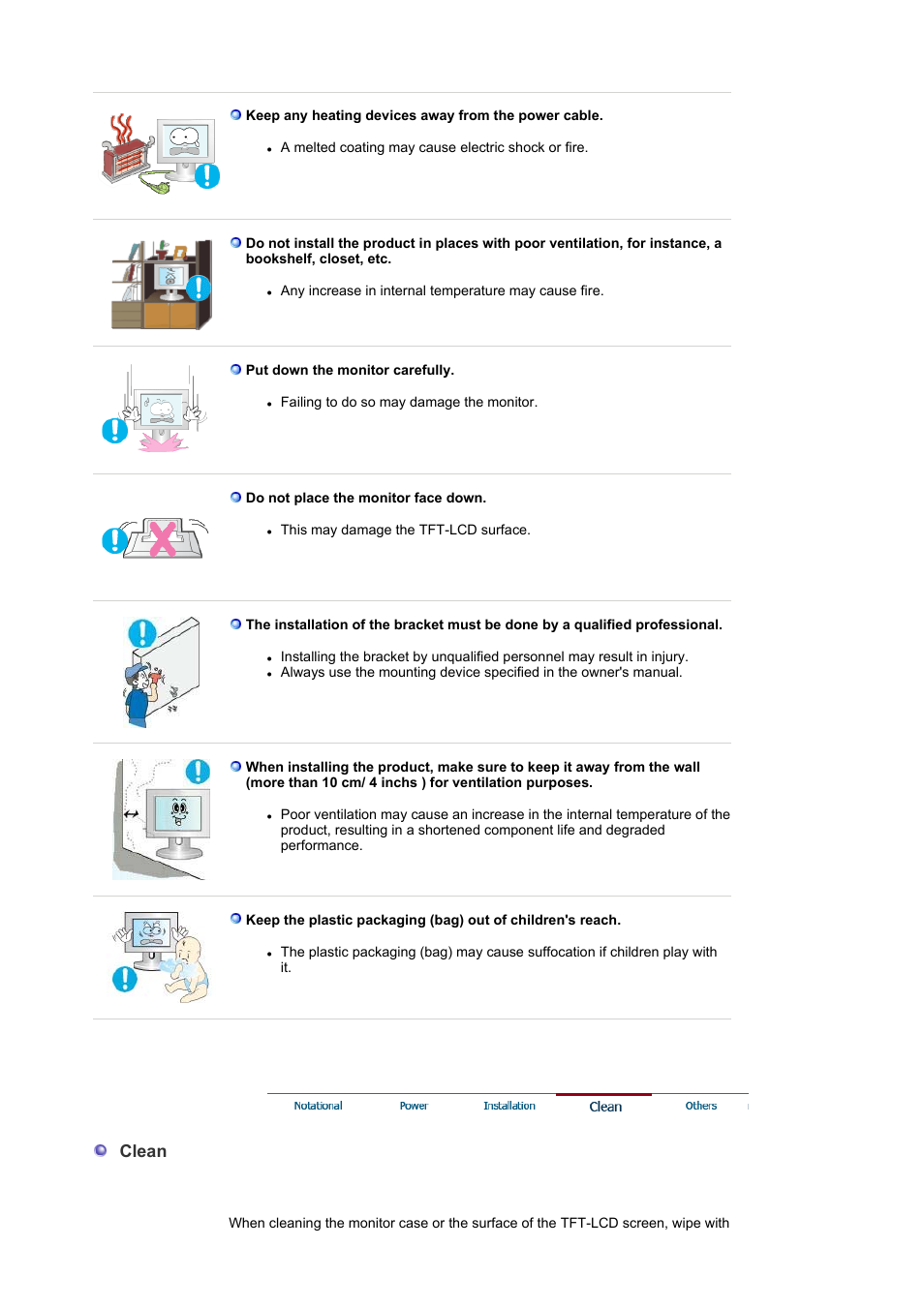 Clean | Samsung LS19WJXSBV-XAA User Manual | Page 5 / 49