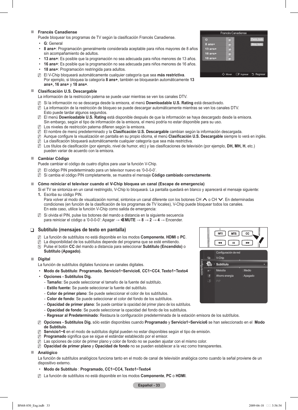 Subtítulo (mensajes de texto en pantalla) | Samsung PN50B860Y2FXZA User Manual | Page 133 / 284