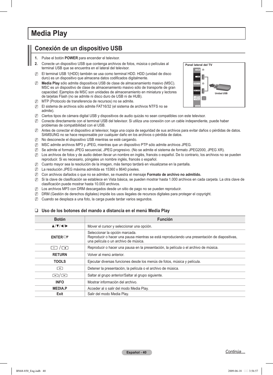 Media play, Conexión de un dispositivo usb | Samsung PN50B860Y2FXZA User Manual | Page 140 / 284