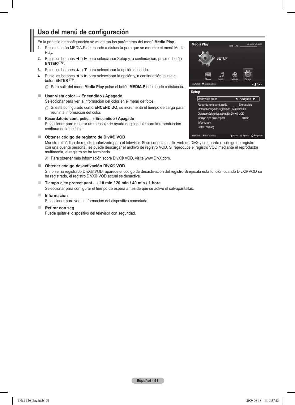 Uso del menú de configuración | Samsung PN50B860Y2FXZA User Manual | Page 151 / 284