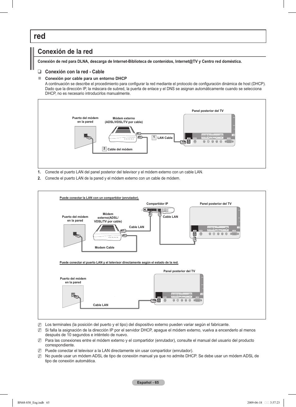 Conexión de la red, Conexión con la red - cable | Samsung PN50B860Y2FXZA User Manual | Page 165 / 284