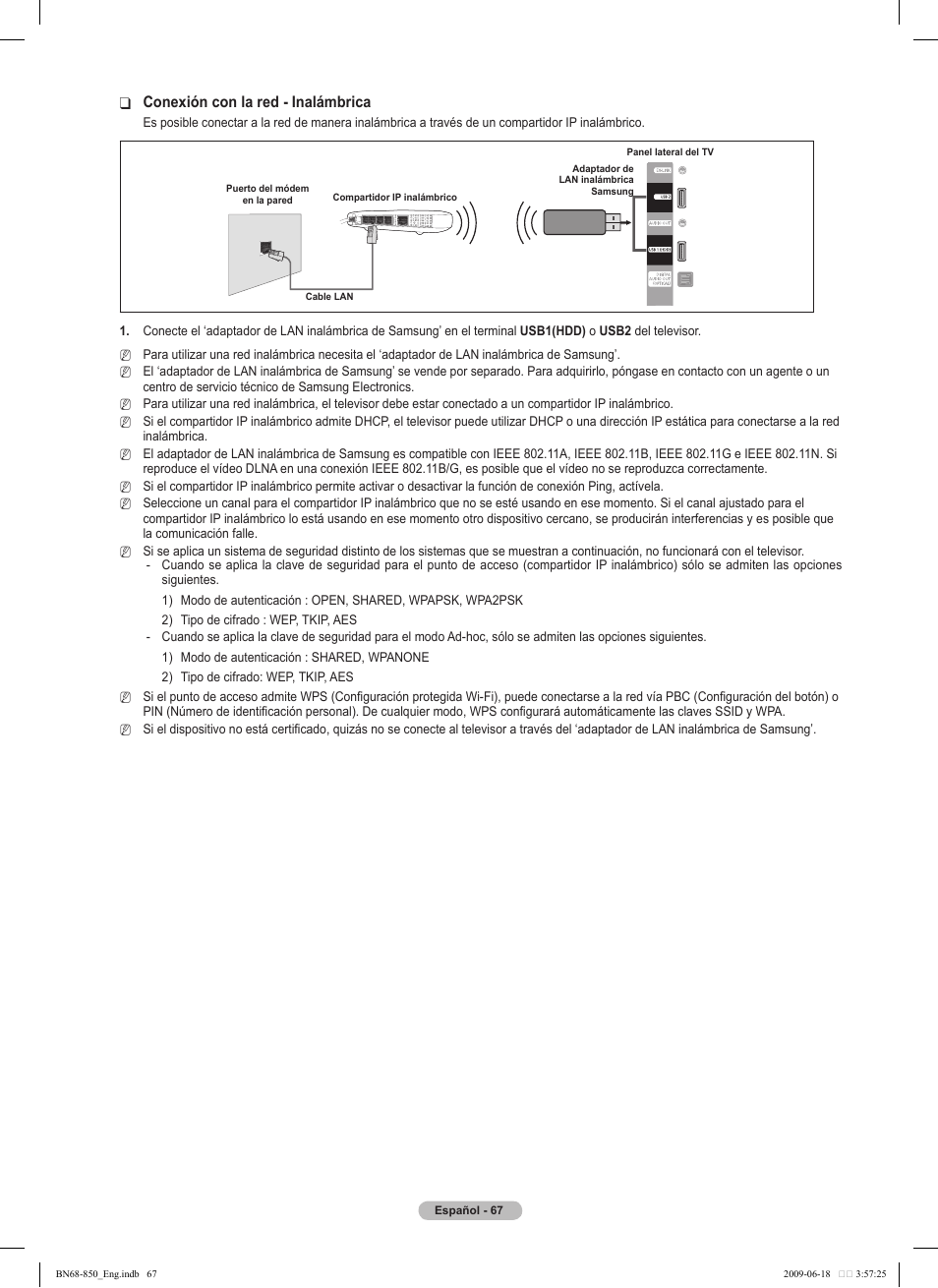 Conexión con la red - inalámbrica | Samsung PN50B860Y2FXZA User Manual | Page 167 / 284