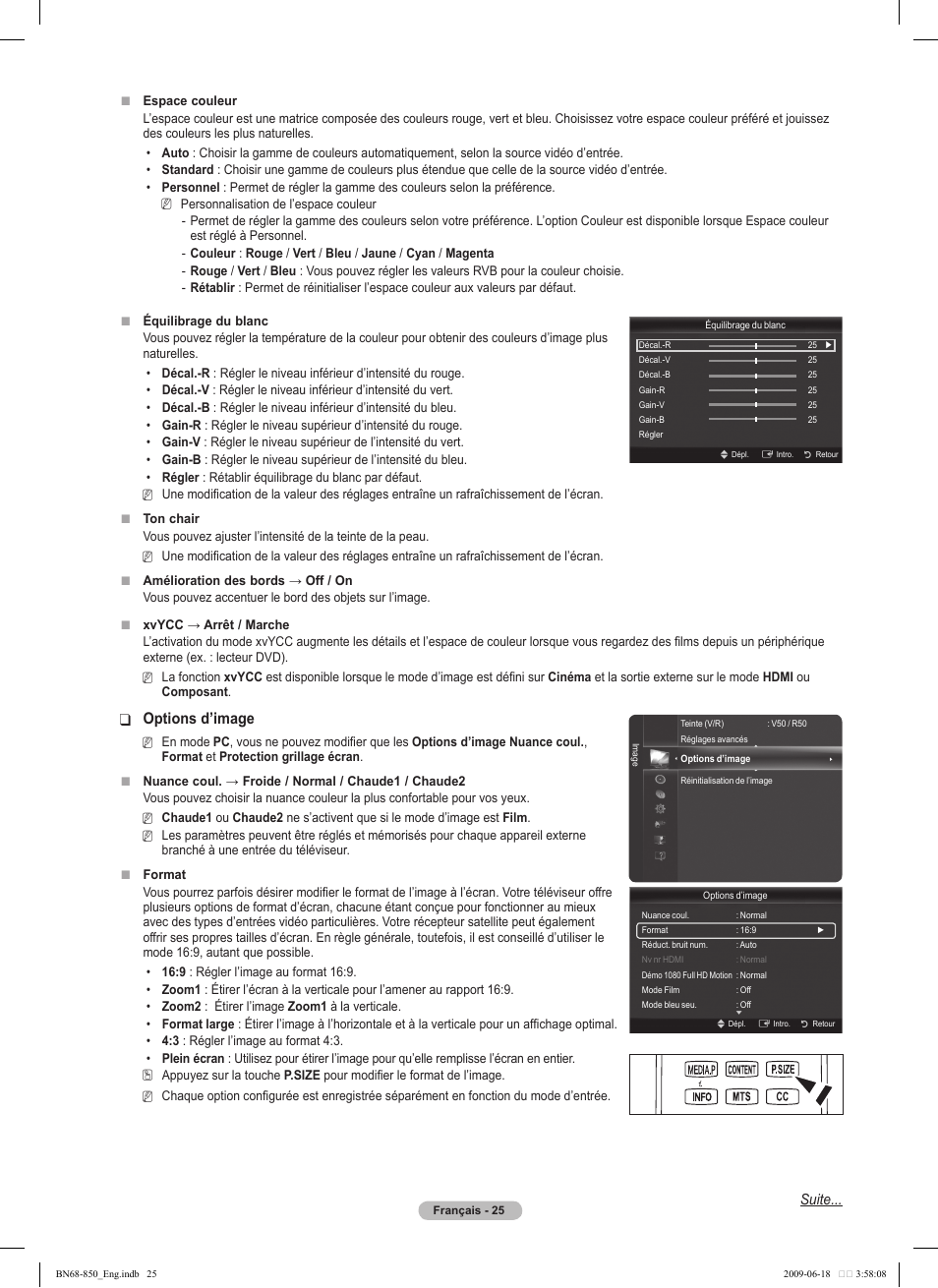 Options d’image, Suite | Samsung PN50B860Y2FXZA User Manual | Page 217 / 284